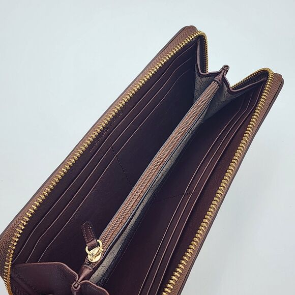 Michael Kors Signature MK Logo Jacquard Brown Tan Continental Zip Wallet - Picture 5 of 8